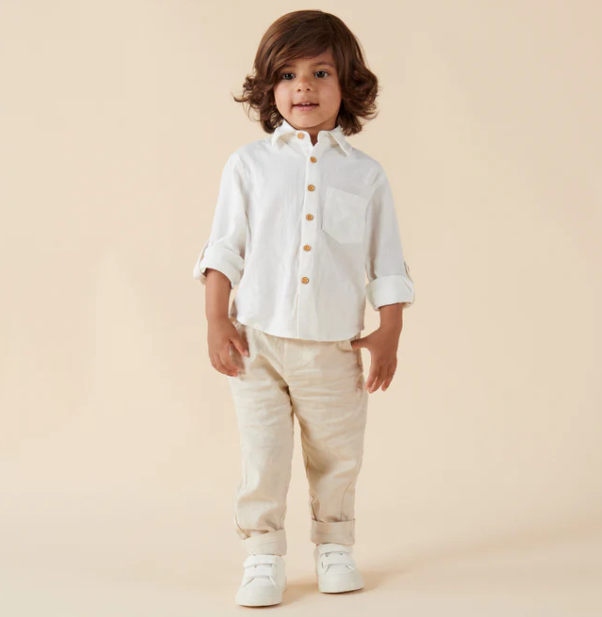 Archie L/S Button Shirt - Ivory - UpTown Kids